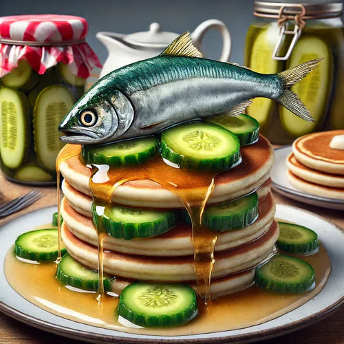 Pickle Pancakes with Sardine Syrup